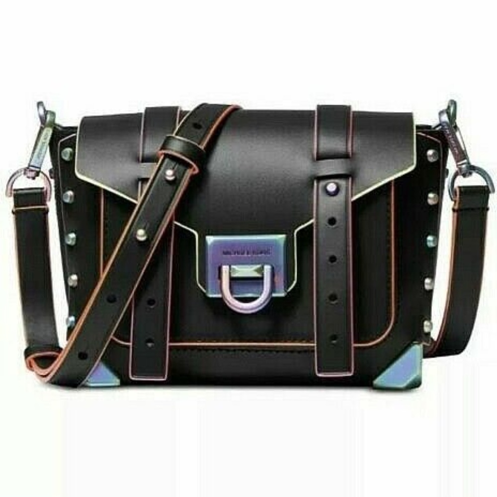 NWT Michael Kors Manhattan Leather Black/Iridescent Crossbody Original Packaging